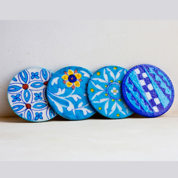 Handcrafted Blue Pottery Coasters- Set Of 4 